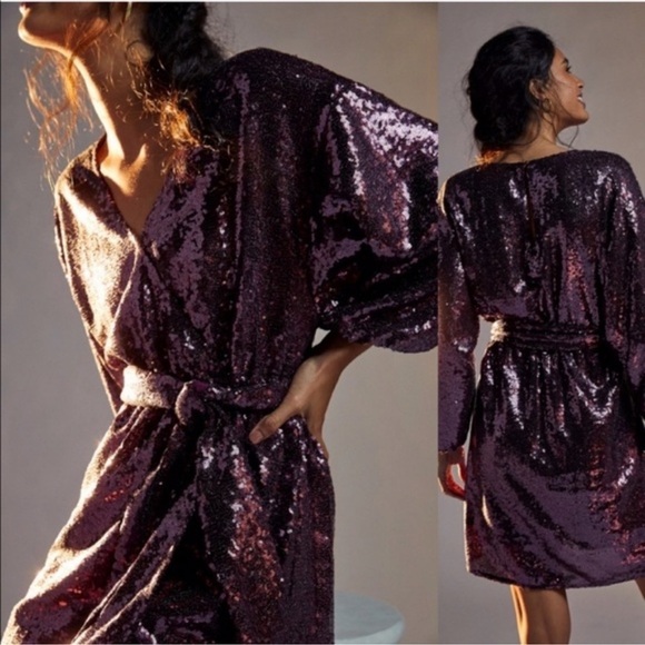 Anthropologie Lisabette Sequined Mini Dress Purple L - Picture 5 of 13